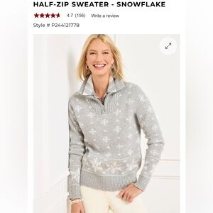 Talbots Half Zip Snowflake Sweater Size Large